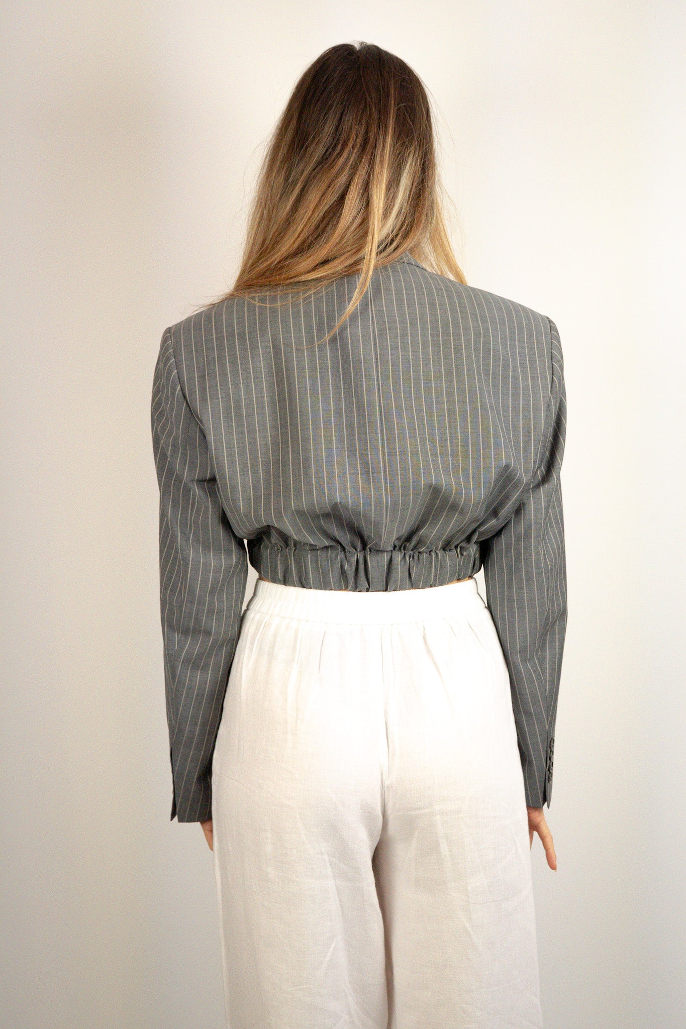 Cropped Pinstripe Blazer